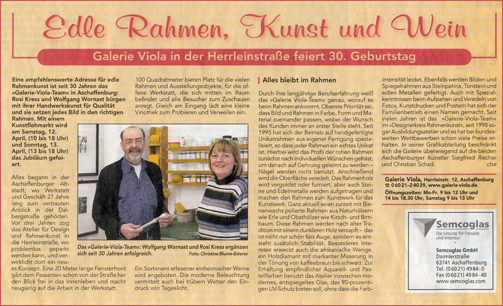 Edle Rahmen, Kunst und Wein